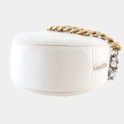 Pre Owned Chanel White Calfskin 19 Round Clutch With Chain