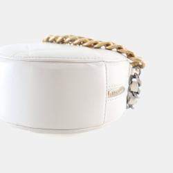 Pre Owned Chanel White Calfskin 19 Round Clutch With Chain