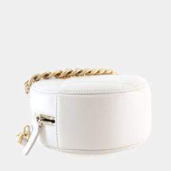 Pre Owned Chanel White Calfskin 19 Round Clutch With Chain