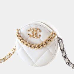 Pre Owned Chanel White Calfskin 19 Round Clutch With Chain