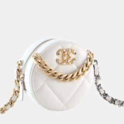 Pre Owned Chanel White Calfskin 19 Round Clutch With Chain