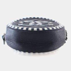 Pre Owned Chanel Blue/White Caviar Round Filigree Clutch With Chain
