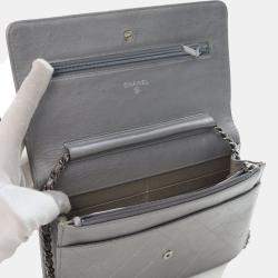 Pre Owned Chanel Crinkled Grey Calfskin Wallet On Chain (WOC)