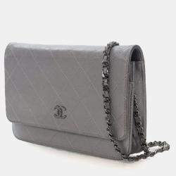 Pre Owned Chanel Crinkled Grey Calfskin Wallet On Chain (WOC)