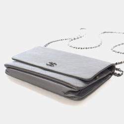 Pre Owned Chanel Crinkled Grey Calfskin Wallet On Chain (WOC)