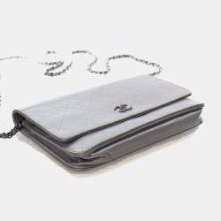 Pre Owned Chanel Crinkled Grey Calfskin Wallet On Chain (WOC)