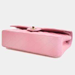 Pre Owned Chanel Medium Pink Lambskin Classic Double Flap Bag
