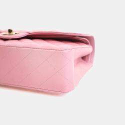 Pre Owned Chanel Medium Pink Lambskin Classic Double Flap Bag