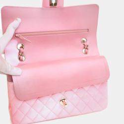 Pre Owned Chanel Medium Pink Lambskin Classic Double Flap Bag