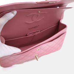 Pre Owned Chanel Medium Pink Lambskin Classic Double Flap Bag