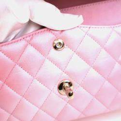 Pre Owned Chanel Medium Pink Lambskin Classic Double Flap Bag