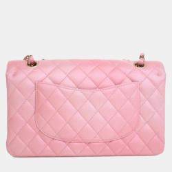 Pre Owned Chanel Medium Pink Lambskin Classic Double Flap Bag
