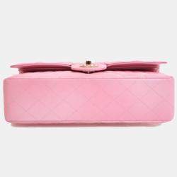 Pre Owned Chanel Medium Pink Lambskin Classic Double Flap Bag