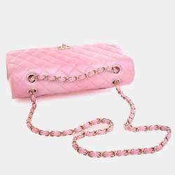 Pre Owned Chanel Medium Pink Lambskin Classic Double Flap Bag