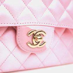 Pre Owned Chanel Medium Pink Lambskin Classic Double Flap Bag