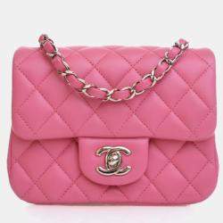 Pre Owned Chanel Mini Lambskin Square Classic Flap Bag