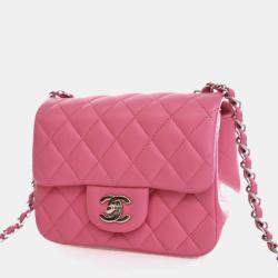 Pre Owned Chanel Mini Lambskin Square Classic Flap Bag