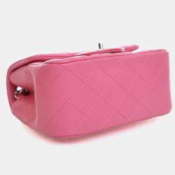 Pre Owned Chanel Mini Lambskin Square Classic Flap Bag