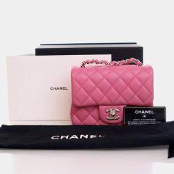 Pre Owned Chanel Mini Lambskin Square Classic Flap Bag
