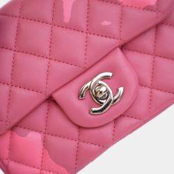 Pre Owned Chanel Mini Lambskin Square Classic Flap Bag