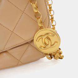 Pre Owned Chanel Beige Lambskin CC Coin Chain Flap Bag
