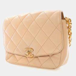 Pre Owned Chanel Beige Lambskin CC Coin Chain Flap Bag