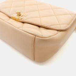 Pre Owned Chanel Beige Lambskin CC Coin Chain Flap Bag
