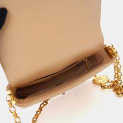 Pre Owned Chanel Beige Lambskin CC Coin Chain Flap Bag