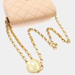 Pre Owned Chanel Beige Lambskin CC Coin Chain Flap Bag