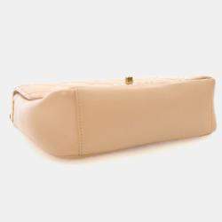 Pre Owned Chanel Beige Lambskin CC Coin Chain Flap Bag