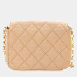 Pre Owned Chanel Beige Lambskin CC Coin Chain Flap Bag