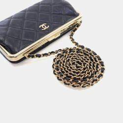Pre Owned Chanel Glazed Calfskin Frame Clutch On Chain