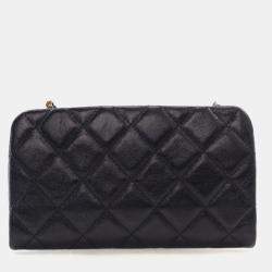 Pre Owned Chanel Glazed Calfskin Frame Clutch On Chain
