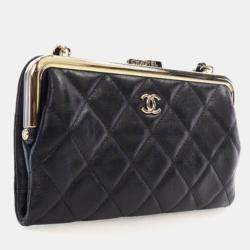 Pre Owned Chanel Glazed Calfskin Frame Clutch On Chain