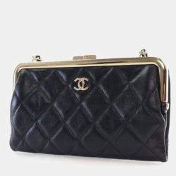 Pre Owned Chanel Glazed Calfskin Frame Clutch On Chain