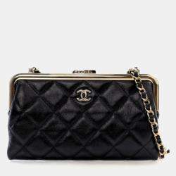 Pre Owned Chanel Glazed Calfskin Frame Clutch On Chain