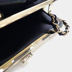 Pre Owned Chanel Glazed Calfskin Frame Clutch On Chain