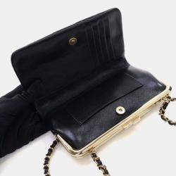 Pre Owned Chanel Glazed Calfskin Frame Clutch On Chain