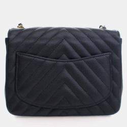 Pre Owned Chanel Mini Caviar Chevron Square Classic Flap Bag