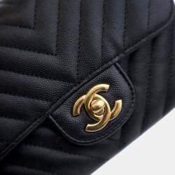 Pre Owned Chanel Mini Caviar Chevron Square Classic Flap Bag