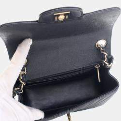 Pre Owned Chanel Mini Caviar Chevron Square Classic Flap Bag