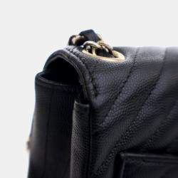 Pre Owned Chanel Mini Caviar Chevron Square Classic Flap Bag