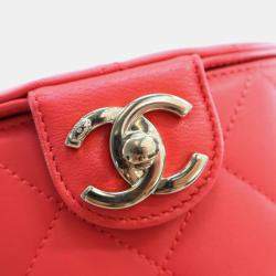 Pre Owned Chanel Coral Lambskin Resin Elegant Chain Vanity Case