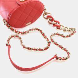 Pre Owned Chanel Coral Lambskin Resin Elegant Chain Vanity Case