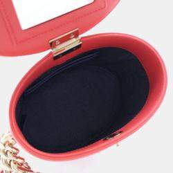 Pre Owned Chanel Coral Lambskin Resin Elegant Chain Vanity Case
