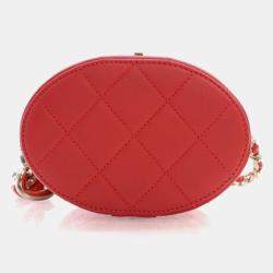 Pre Owned Chanel Coral Lambskin Resin Elegant Chain Vanity Case
