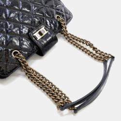 Pre Owned Chanel Glazed Crackled Black Calfskin Reissue Tote
