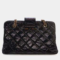 Pre Owned Chanel Glazed Crackled Black Calfskin Reissue Tote