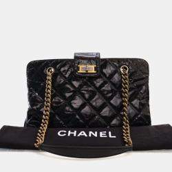 Pre Owned Chanel Glazed Crackled Black Calfskin Reissue Tote