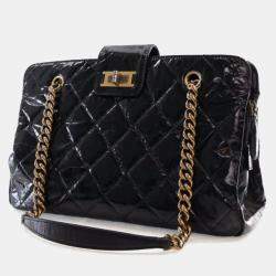 Pre Owned Chanel Glazed Crackled Black Calfskin Reissue Tote